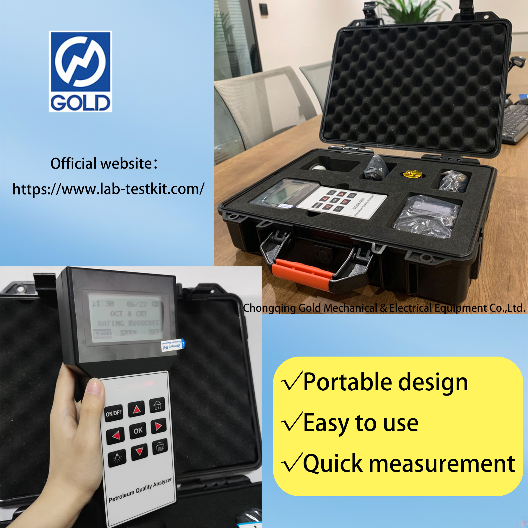 ASTM D2699 Numéro d'octane d'essence portable et analyseur de numéro de cétane diesel ASTM D4737